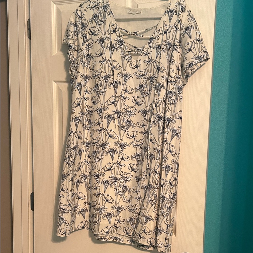 Johnny Was Navy and White Floral Midi Dress